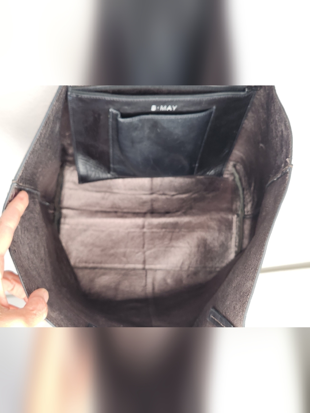 B May Leather Suede Tote Bag Shoulder Bag Two Tone Textured Designer Brown Purse - Picture 9 of 16